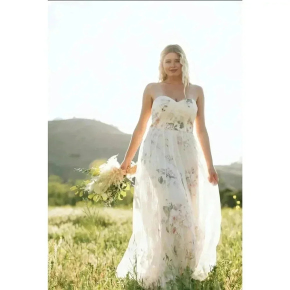 Maniju Ellen Floral Tulle Maxi Dress Bridal Size M - Picture 5 of 8